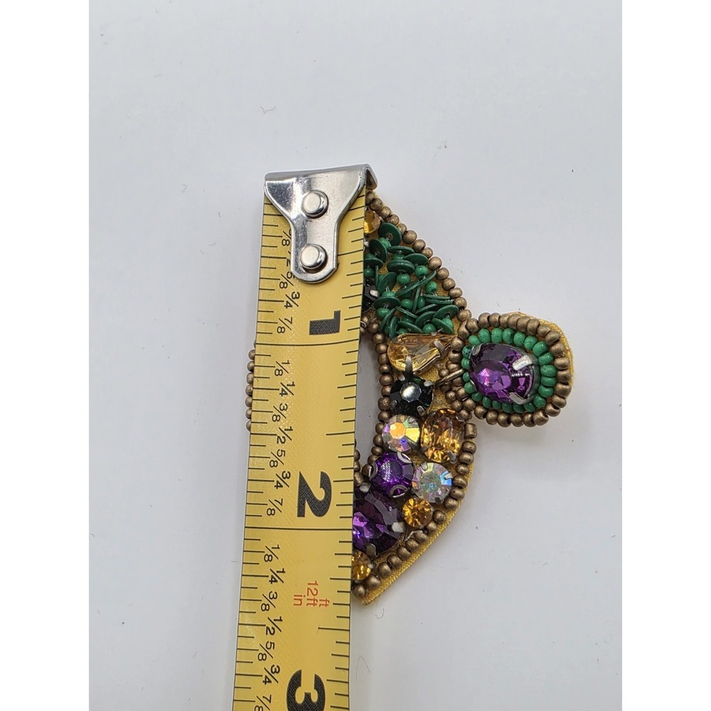 Mardi Gras Beaded Lip Earrings Purple Green Gold Rhinestone Statement‎ 2.5in - Picture 6 of 6
